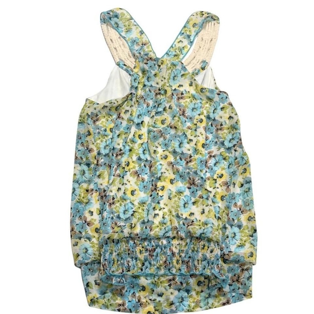 Y2K Iz Byer women's bubble hem floral beaded boho chiffon tank top smocked hem - Picture 8 of 8